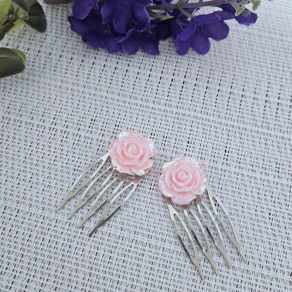 Elegant Handmade Light Pink Rose Hair Comb Set